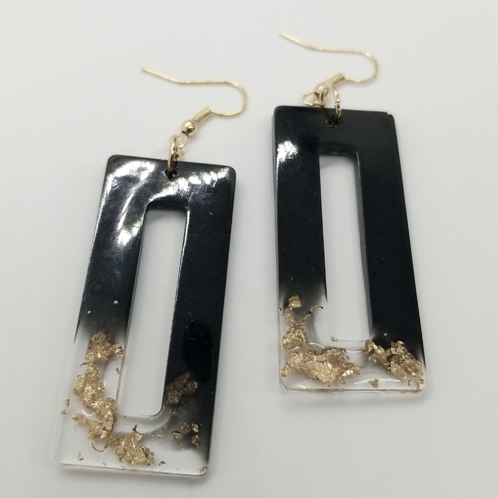 Hand made gold and black resin earrings